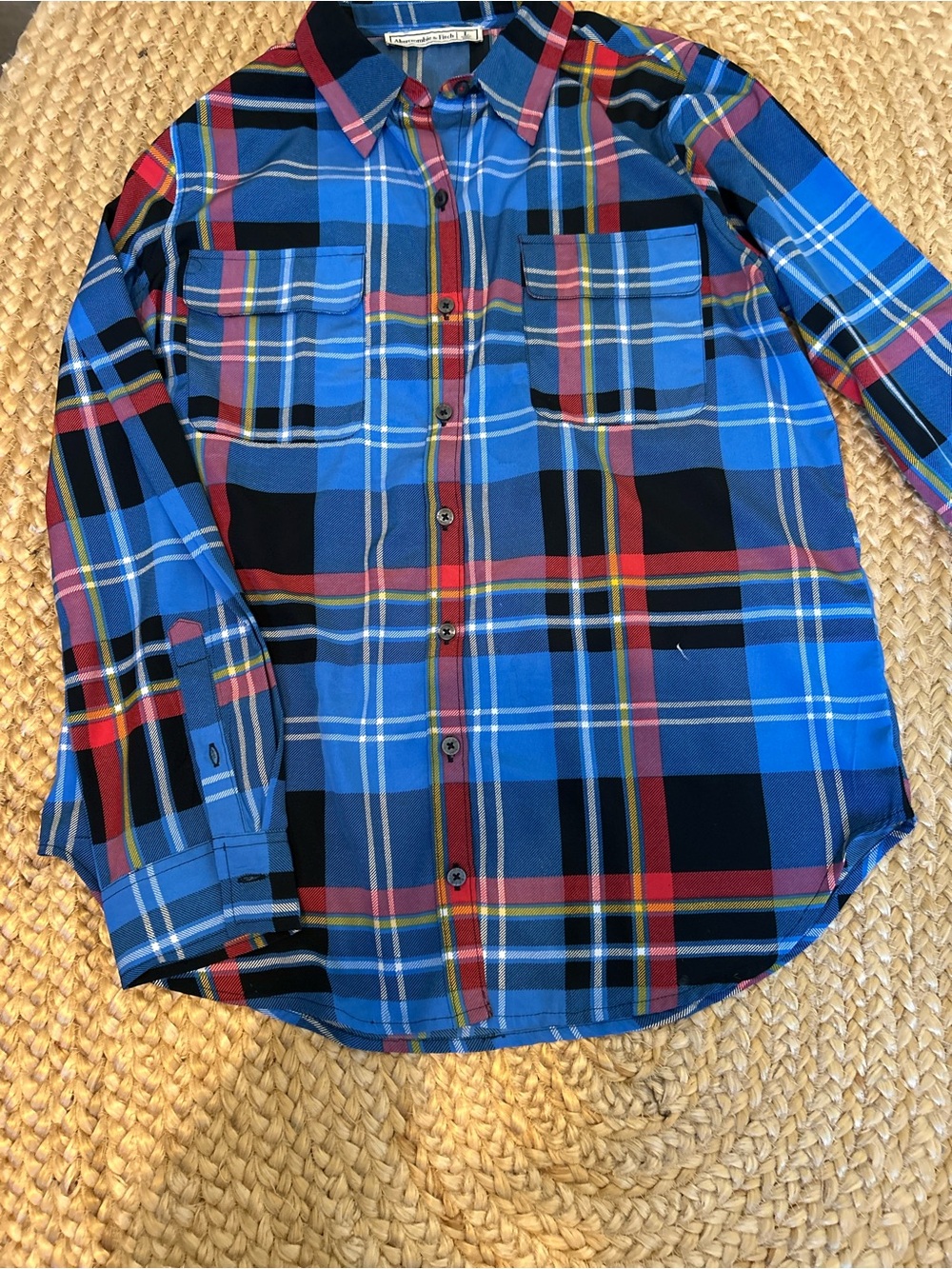 Abercrombie & Fitch Blue Red Plaid Button-Down Shirt Size L